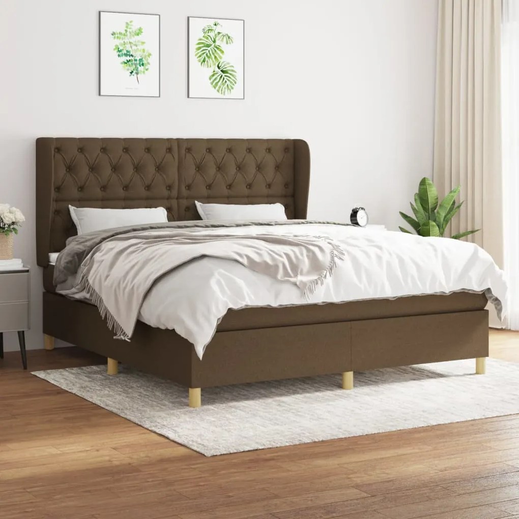 Κρεβάτι Boxspring με Στρώμα Σκούρο Καφέ 160x200 εκ Υφασμάτινο