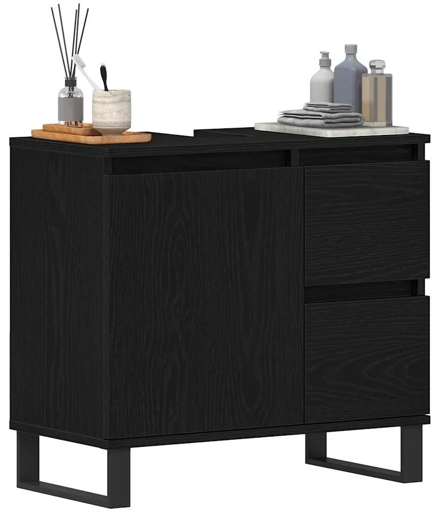 vidaXL Ντουλάπα Νεροχύτη Μαύρη Οξυά 65 x 33 x 60 εκ Επεξεργασμένο ξύλο
