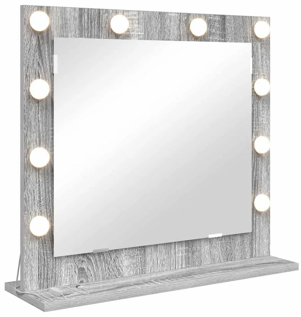vidaXL Καθρέφτης Vanity με LED Φώτα Γκρι Σονομά 60x55x18 εκ