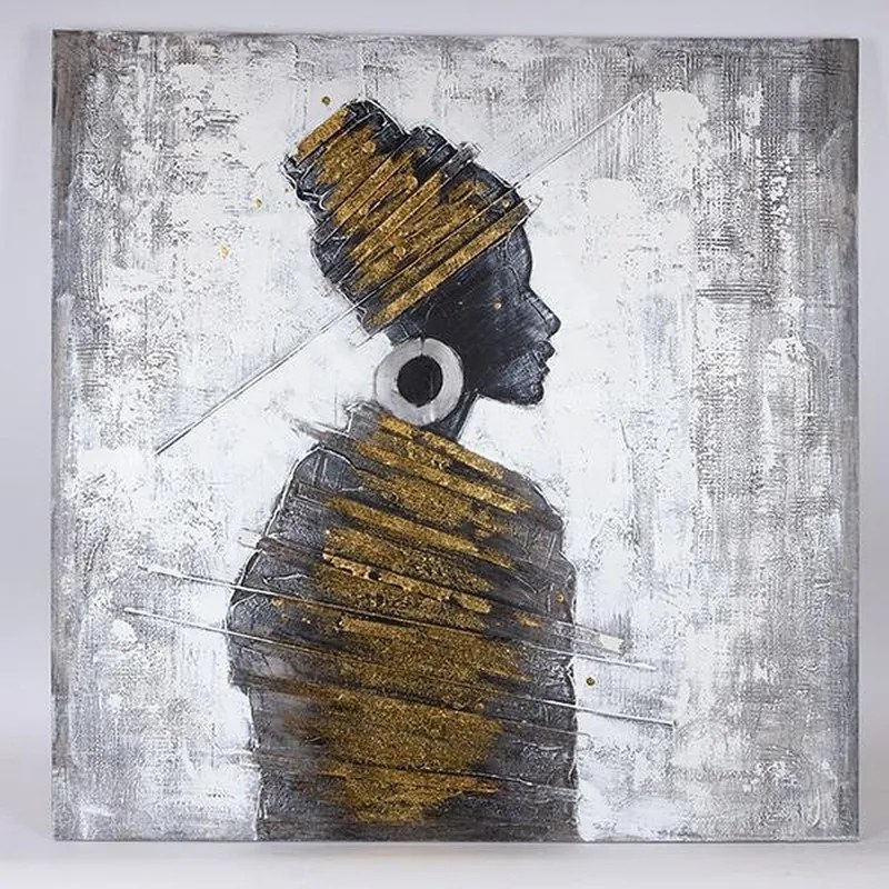 Πίνακας Σε Καμβά Γυναίκα 755-12257 100x100x3cm Gold-Black-Silver Estheti Home Τετράγωνοι Ξύλο, Καμβάς