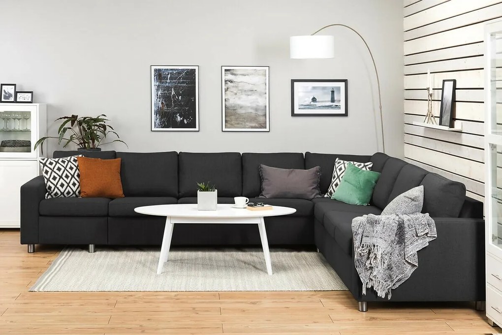 Γωνιακός Καναπές Scandinavian Choice C158, Ανθρακί, Ασημί, 345x285x86cm, Πόδια: Μέταλλο | Epipla1.gr