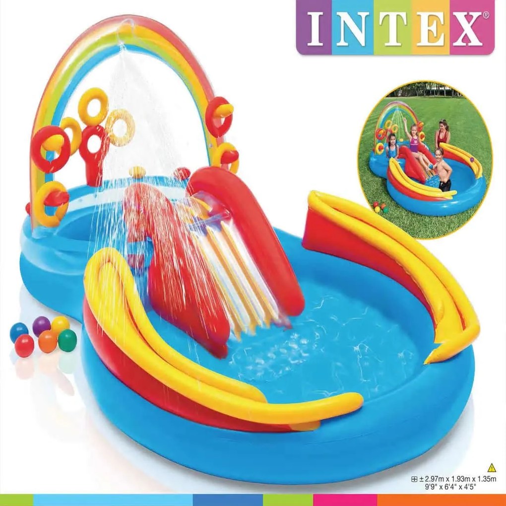 INTEX Πισίνα Φουσκωτή Rainbow Ring Play Center 297x193x135 εκ. 57453NP