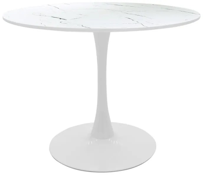 Tραπέζι Balou pakoworld mdf σε λευκή απόχρωση με όψη μαρμάρου Φ100x76εκ