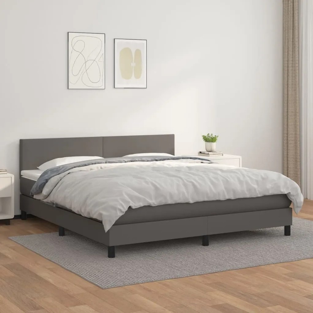 vidaXL Κρεβάτι Boxspring με Στρώμα Γκρι 160x200εκ. από Συνθετικό Δέρμα