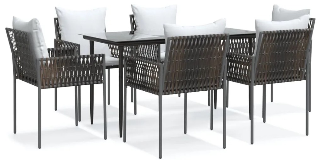 vidaXL Σετ Τραπεζαρίας Κήπου 7 τεμ. Συνθ. Ρατάν / Ατσάλι με Μαξιλάρια