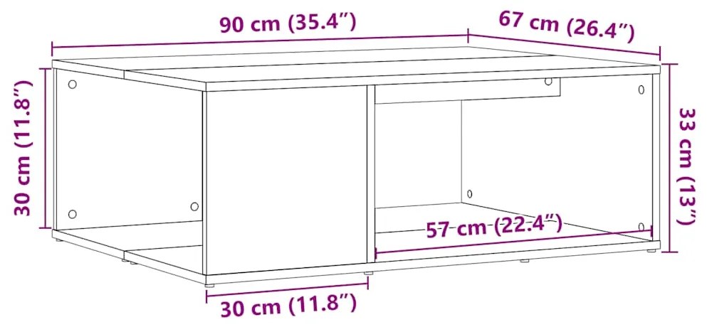 Τραπεζάκι σαλονιού Artisan Oak 90x67x33 cm Κατασκευασμένο ξύλο 856553