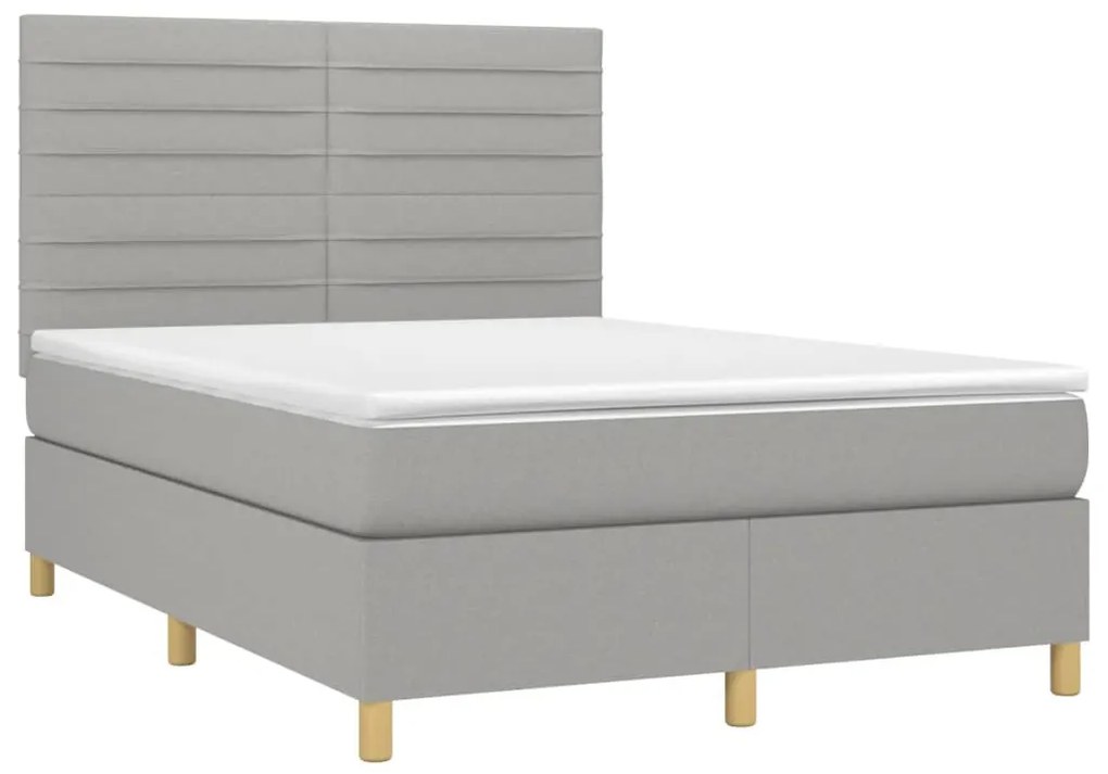 Κρεβάτι Boxspring με Στρώμα Ανοιχτό Γκρι 140x190 εκ. Υφασμάτινο - Γκρι