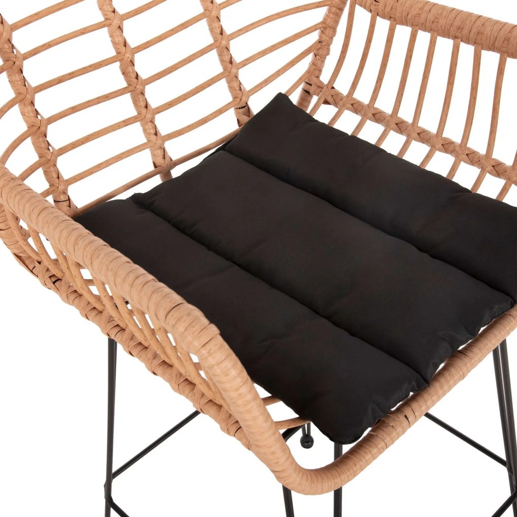 Σκάμπο Μπαρ Ψηλό Allegra Μπεζ P.E. Rattan-Μαύρο Μεταλλο 54x55x108Yεκ.