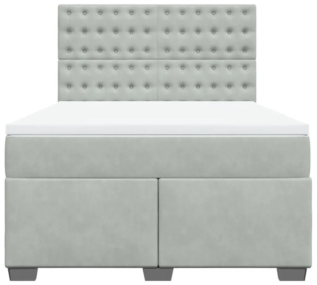 Κρεβάτι Boxspring με Στρώμα Ανοιχτό Γκρι 160x200 εκ. Βελούδινο - Γκρι