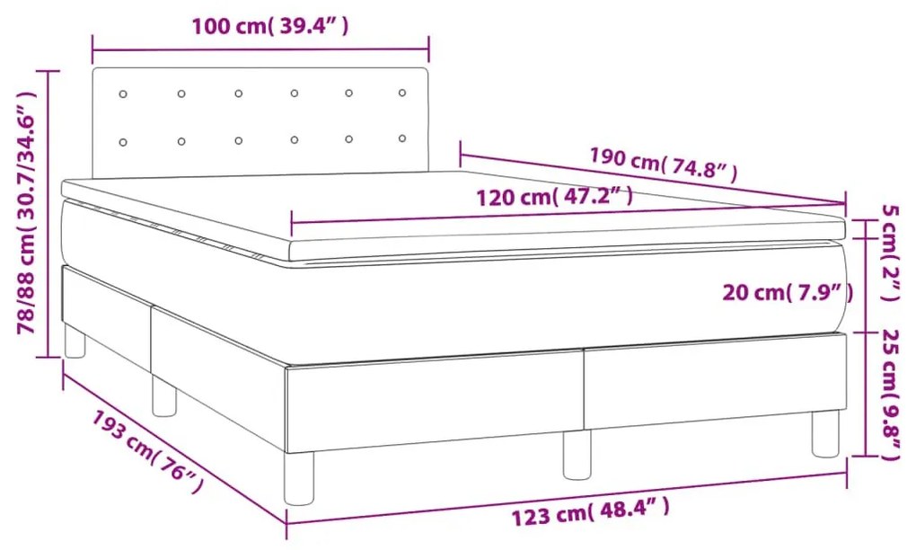 Κρεβάτι Boxspring με Στρώμα Σκούρο Γκρι 120x190 εκ Υφασμάτινο - Γκρι