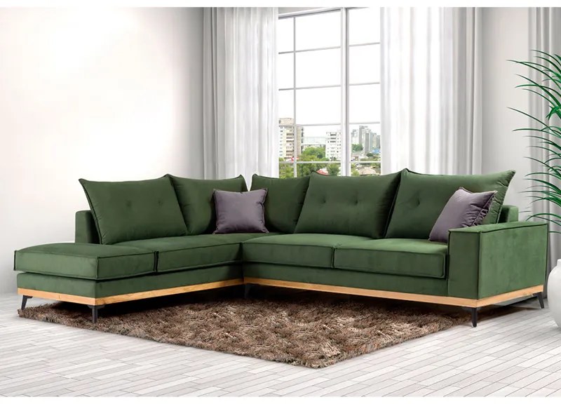 Γωνιακός καναπές δεξιά γωνία Luxury II pakoworld ύφασμα κυπαρισσί-ανθρακί 290x235x95εκ - Ύφασμα - 168-000002