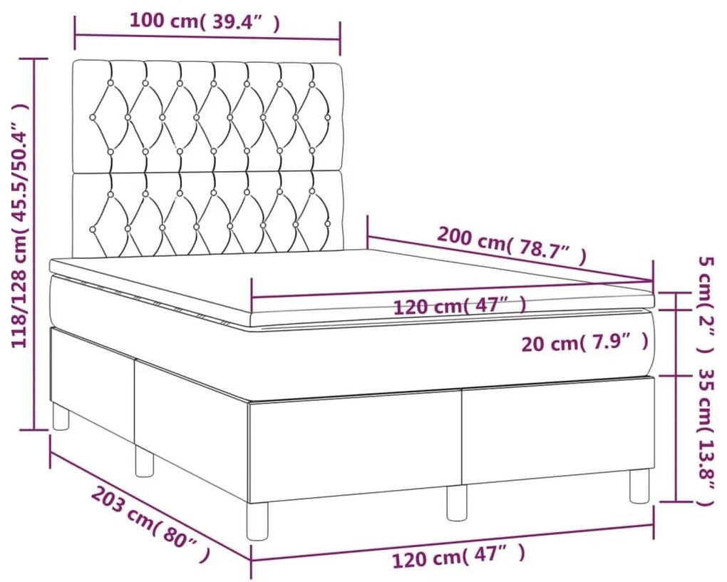 Κρεβάτι Boxspring με Στρώμα &amp; LED Μπλε 120x200 εκ. Υφασμάτινο - Μπλε