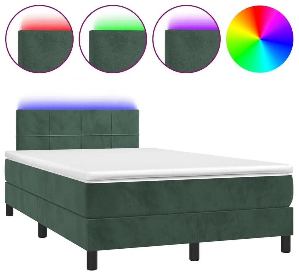 Κρεβάτι Boxspring με Στρώμα &amp; LED Σκ. Πράσινο 120x200εκ Βελούδο - Πράσινο