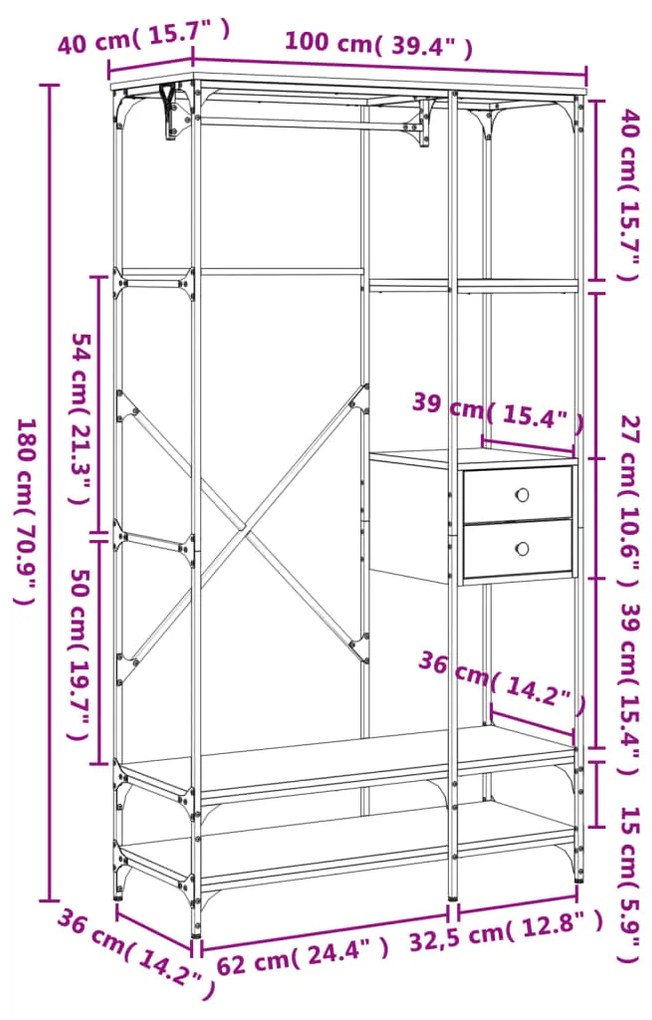 Ντουλάπα με Συρτάρια Μαύρη 100x40x180 εκ. Επεξεργασμένο Ξύλο - Μαύρο