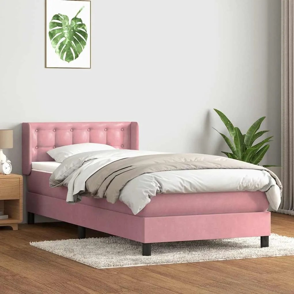 Box Spring κρεβάτι με στρώμα ροζ 80x210 εκ. Βελούδινο - Ροζ