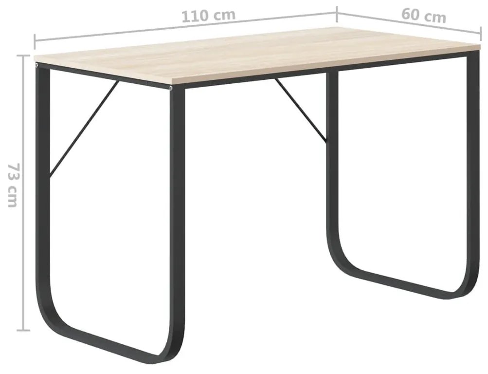 Γραφείο Υπολογιστή Μαύρο/Δρυς 110 x 60 x 73 εκ. από Μοριοσανίδα - Καφέ