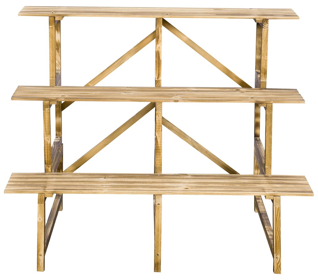 Outsunny Σκάλα φύτευσης, σκάλα λουλουδιών, ράφι λουλουδιών, ράφι φύτευσης, βάση λουλουδιών, 3 επίπεδα, ξύλο ελάτης, 100 x 80 x 78cm