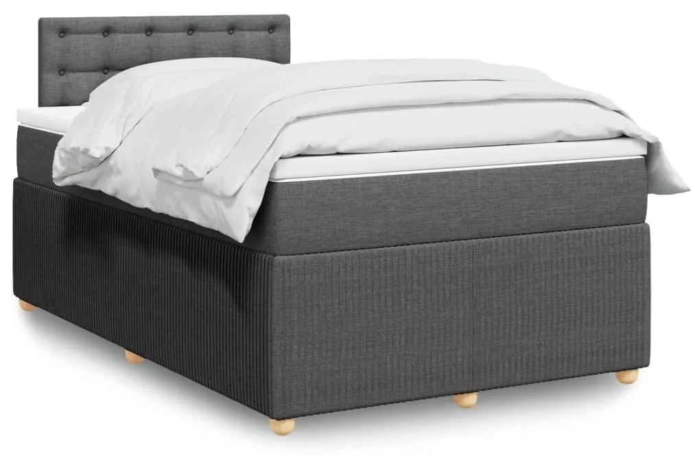 Κρεβάτι Boxspring με Στρώμα Σκούρο Γκρι 120x190 εκ Υφασμάτινο - Γκρι