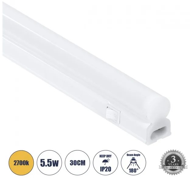 Γραμμικό Φωτιστικό LED T5 5.5W IP20 2700K Λευκό 60786 Globostar 60786 Λευκό