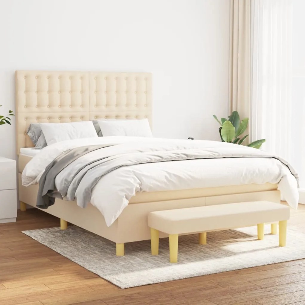 vidaXL Κρεβάτι Boxspring με Στρώμα Κρεμ 140x190 εκ. Υφασμάτινο