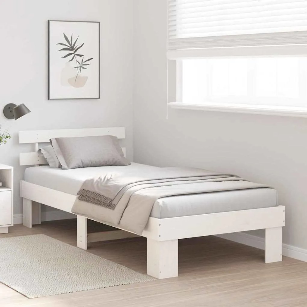 vidaXL Σκελετός Κρεβατιού Λευκό 90 x 190 cm Μασίφ ξύλο πεύκου