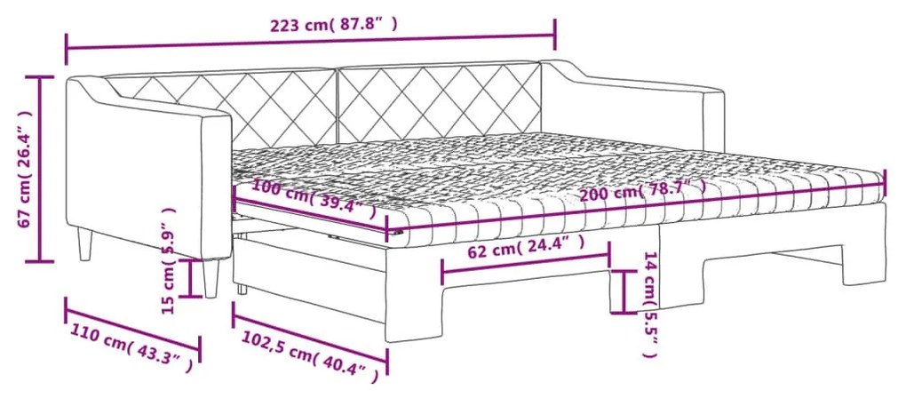 Καναπές Κρεβάτι Συρόμενος Μαύρο 100x200εκ. Υφασμάτινος Στρώματα - Μαύρο