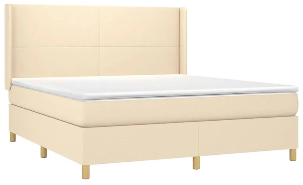 Κρεβάτι Boxspring με Στρώμα &amp; LED Κρεμ 180x200 εκ. Υφασμάτινο - Κρεμ