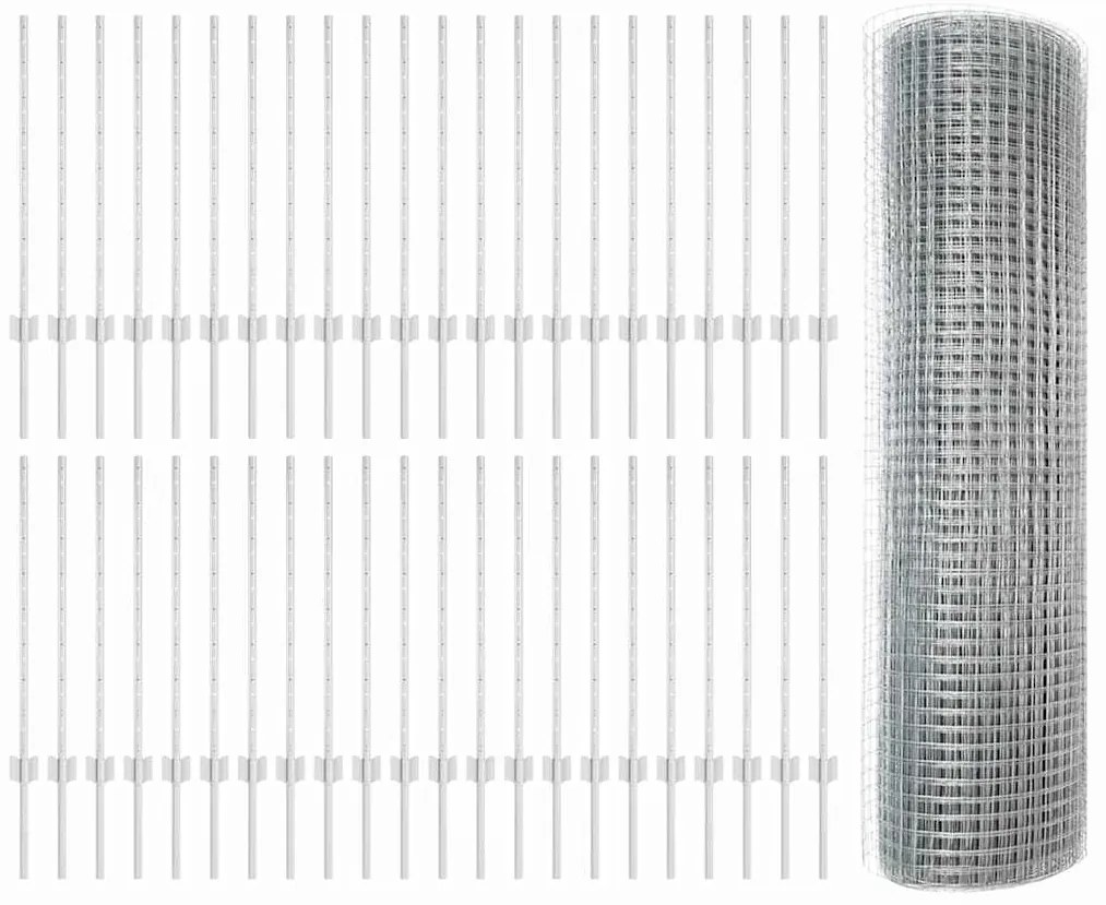 vidaXL Φράχτης με Στήλες. Ασημί 0.8 x 100 μ Ατσάλι