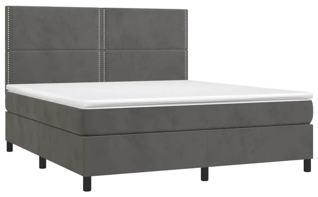 Κρεβάτι Boxspring με Στρώμα Σκούρο Γκρι 160x200 εκ. Βελούδινο - Γκρι