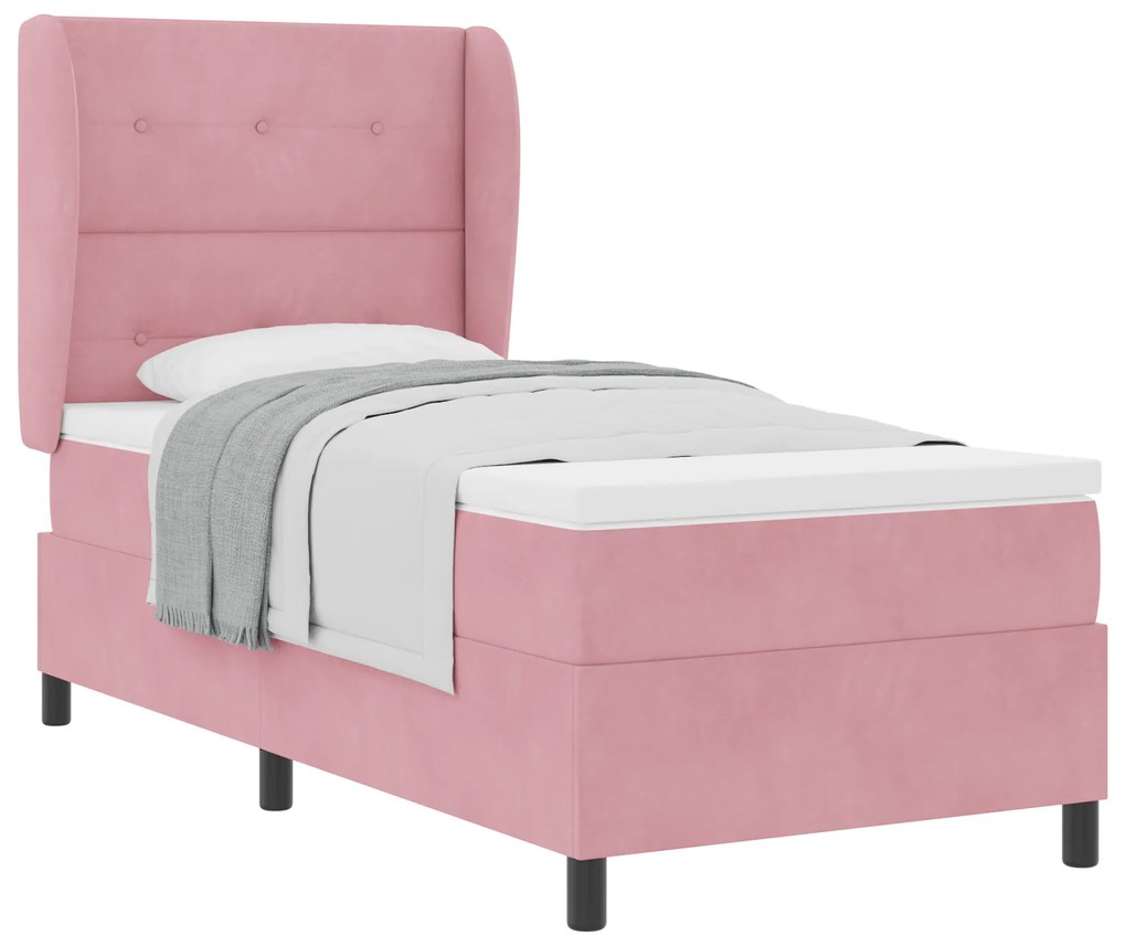 vidaXL Κρεβάτι Box Spring με Στρώμα Ροζ 90x200 εκ Βελούδο