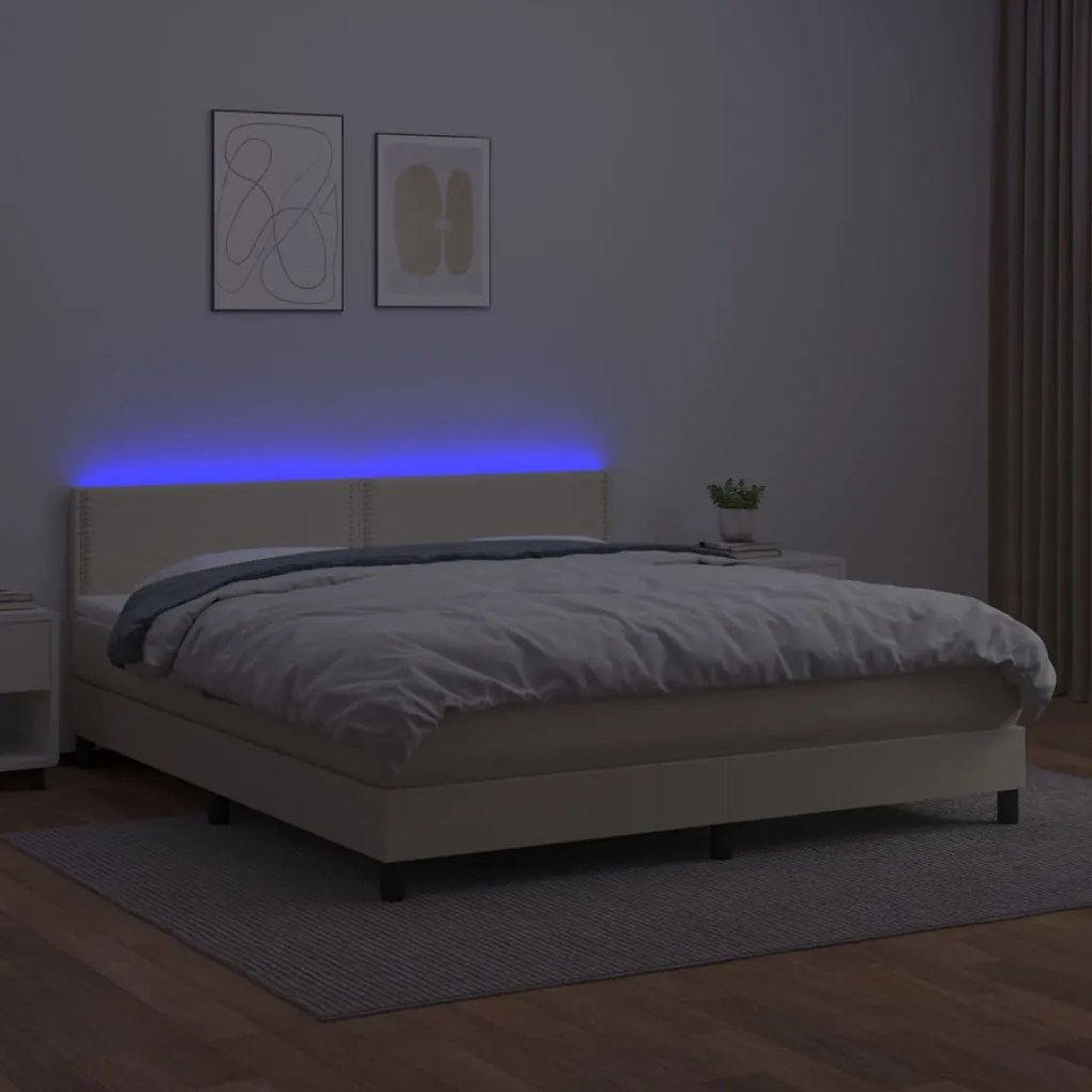 vidaXL Κρεβάτι Boxspring με Στρώμα & LED Κρεμ 160x200 εκ. Συνθ. Δέρμα