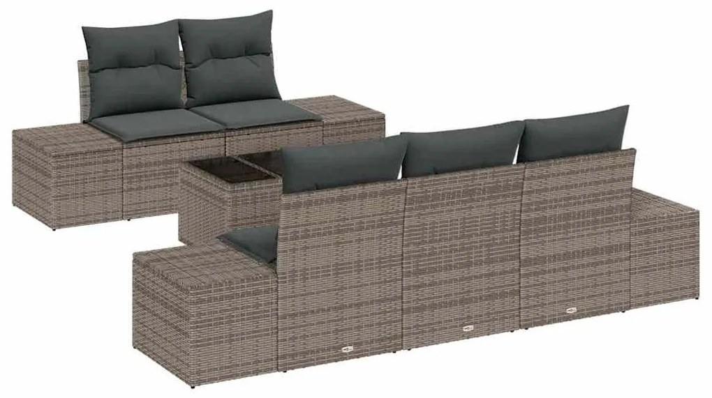 vidaXL Σετ Καναπέ Κήπου 6 pcs Γκρι Πολυ ράταν
