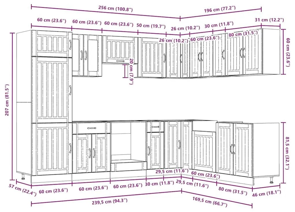 14 Piece Kitchen Cabinet Set "Lucca" Μαύρο κατασκευασμένο ξύλο - Μαύρο