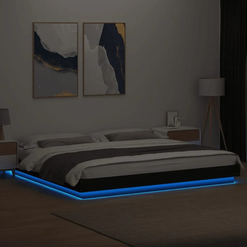 vidaXL Πλαίσιο Κρεβατιού με LED Μαύρο 180 x 200 εκ. Επεξ. Ξύλο