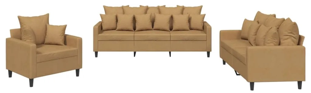 vidaXL Πολυθρόνες Σετ 3 Τεμαχίων Καφέ από Βελούδο με Μαξιλάρια