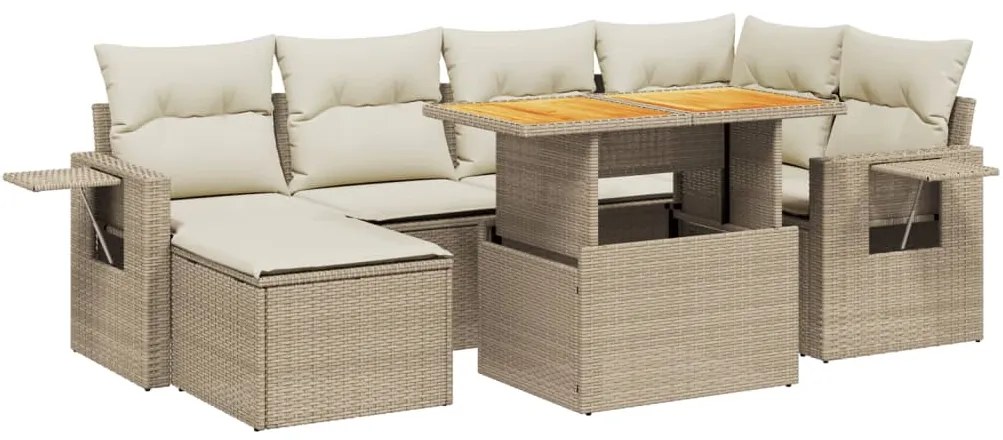 vidaXL Σαλόνι Κήπου Σετ 7 τεμ. Μπεζ Συνθετικό Ρατάν με Μαξιλάρια