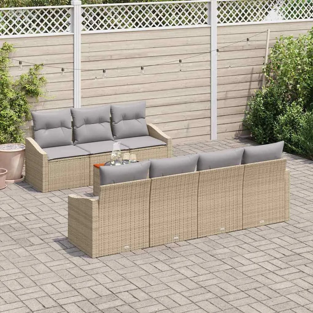 vidaXL Σετ Καναπέ Κήπου με μαξιλάρι 8 pcs Μπεζ Πολυ ράταν