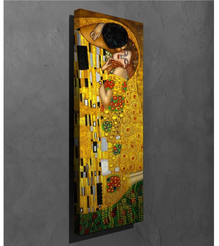 Διακοσμητικός πίνακας Wallxpert 265VGA1110, The Kiss by Gustav Klimt, 30x80 cm, Χρυσό