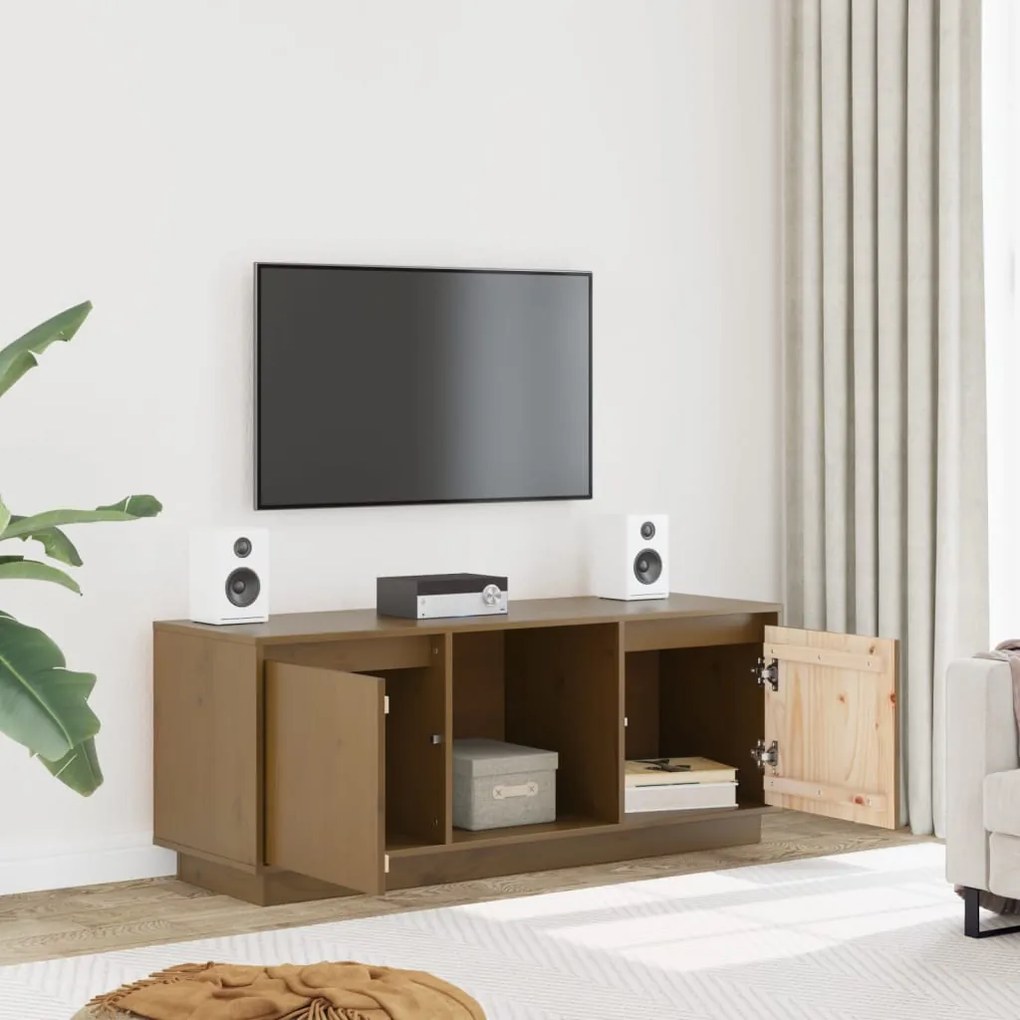 vidaXL Έπιπλο Τηλεόρασης Καφέ Μελί 110,5x35x44εκ από Μασίφ Ξύλο Πεύκου