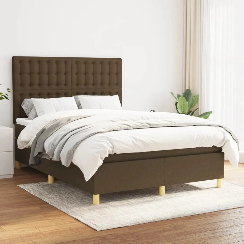 vidaXL Κρεβάτι Boxspring με Στρώμα Σκούρο Καφέ 140x200 εκ Υφασμάτινο