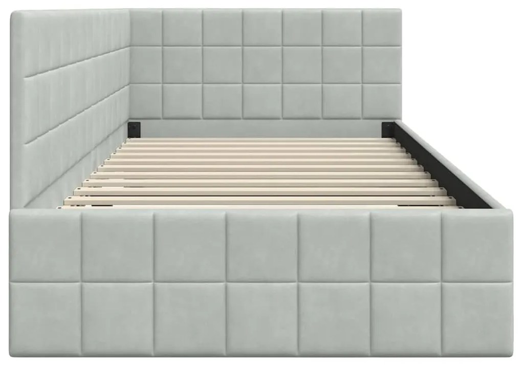 vidaXL Κρεβάτι Γωνίας με κεφαλάρι Ανοιχτό γκρι 90 εκ x 200 εκ Βελούδο