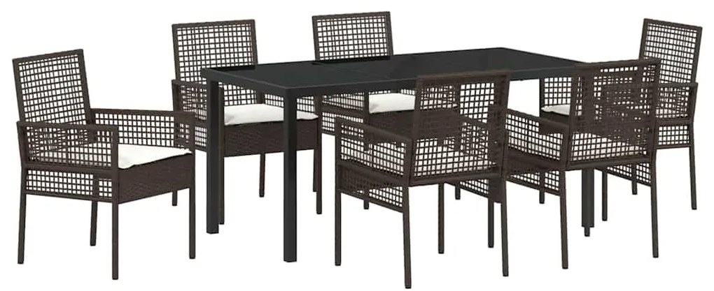vidaXL Σέτ φαγητού για κήπο με μαξιλάρι 7 pcs Καφέ Πολυ ράταν