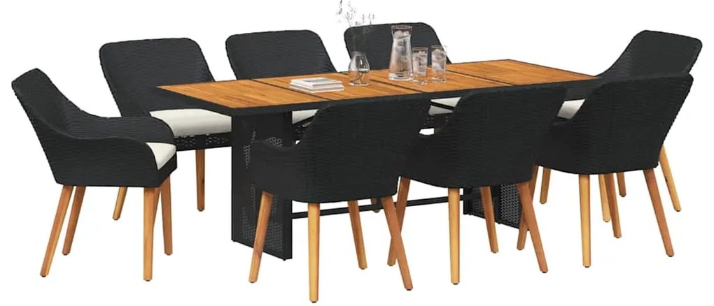 vidaXL Σέτ φαγητού για κήπο 9 pcs Μαύρο και καφέ συνθετικό ρατάν