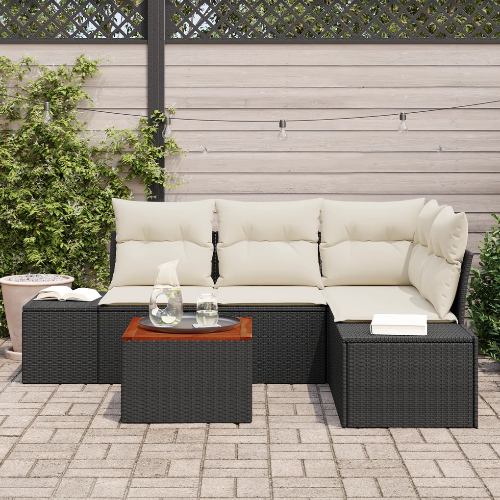 vidaXL Κήπου καναπέ σετ 5 pcs Μαύρος, λευκός 55 x 55 x 37 εκ