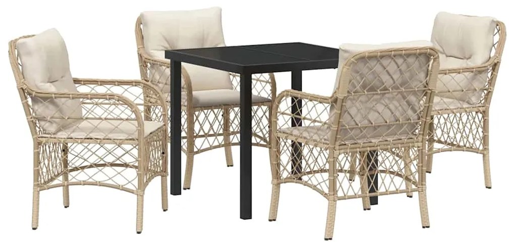 vidaXL Σέτ φαγητού για κήπο με μαξιλάρι 5 pcs Μπεζ Πολυ ράταν