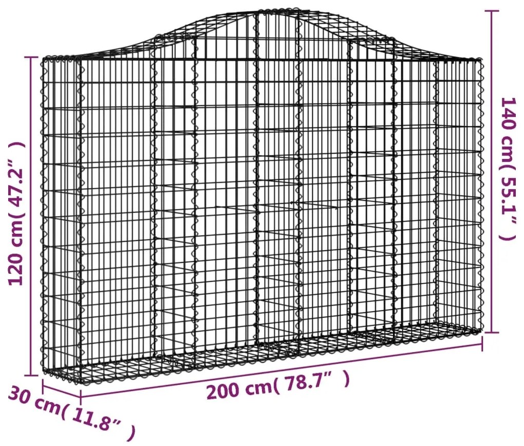 Συρματοκιβώτια Τοξωτά 14 τεμ. 200x30x120/140 εκ. Γαλβαν. Ατσάλι - Ασήμι