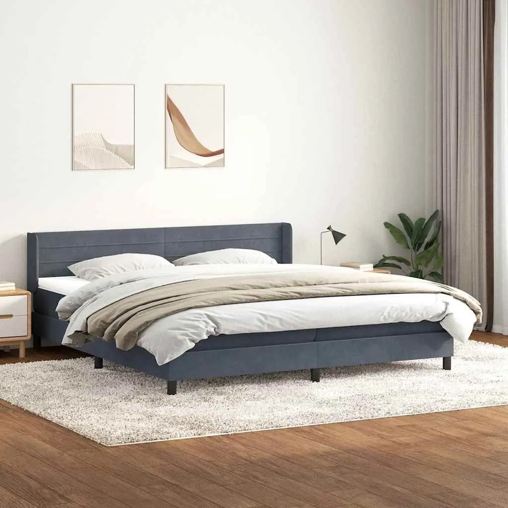 Κρεβάτι Boxspring με Στρώμα Σκούρο Γκρι 180x210 εκ. Βελούδινο - Γκρι