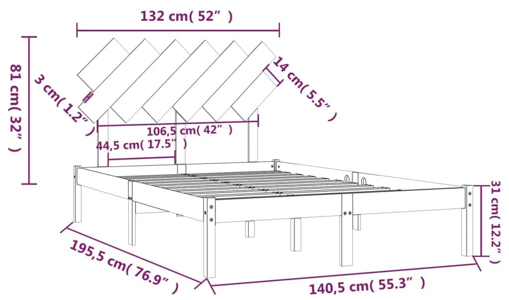 vidaXL Πλαίσιο Κρεβατιού 135 x 190 εκ. από Μασίφ Ξύλο Double