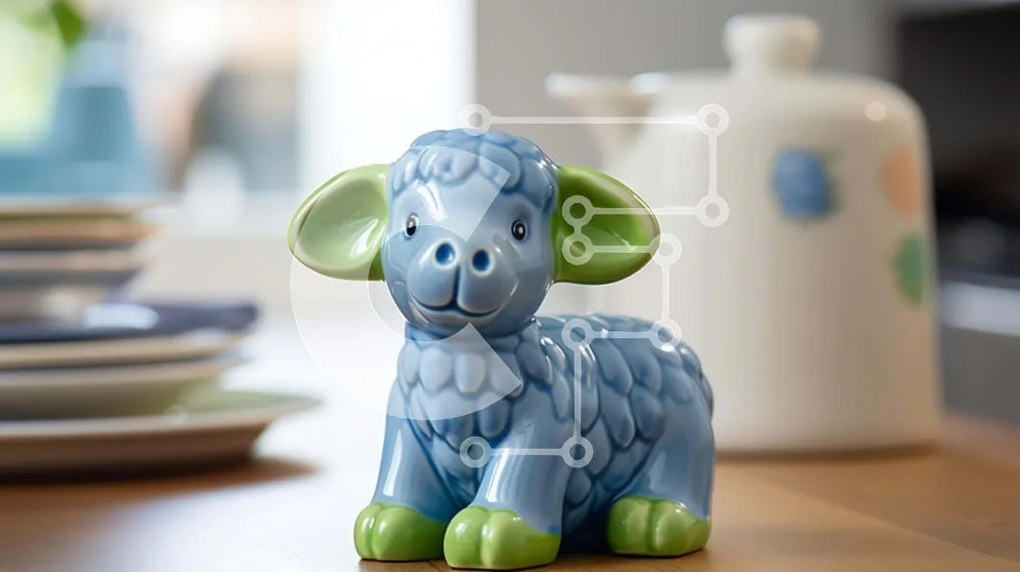 Intra Συλλεκτικό Ξύλινο Παζλ Plywood 4mm - Μπλε και πράσινο κεραμικό ειδώλιο ζώου στο τραπέζι Σε Ξύλινο Κουτί - Διαστάσεις: 10x10 cm – 25 κομμάτια