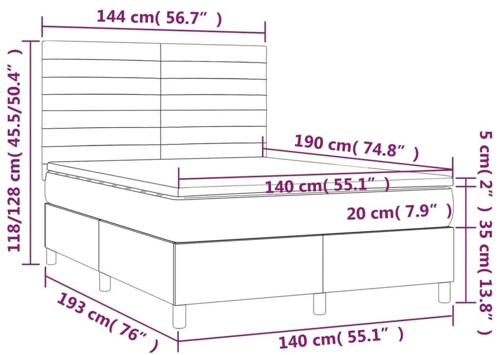 ΚΡΕΒΑΤΙ BOXSPRING ΜΕ ΣΤΡΩΜΑ &amp; LED TAUPE 140X190 ΕΚ. ΥΦΑΣΜΑΤΙΝΟ 3135513